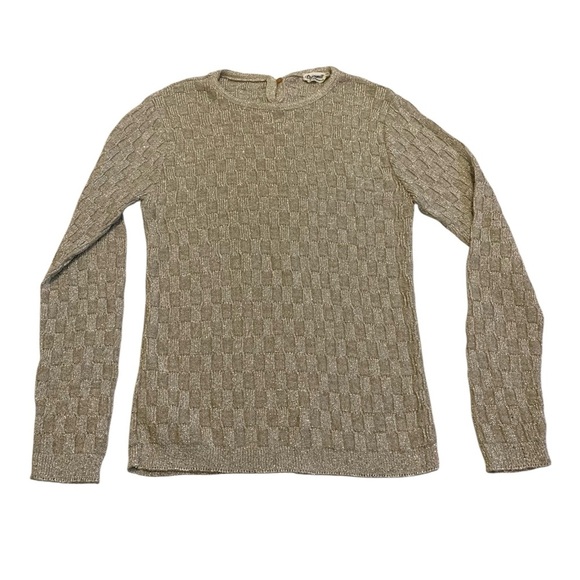 Vintage 70s Romanita Gold Lurex Textured Knit Sweater - Back Buttons Size Small - Picture 1 of 5